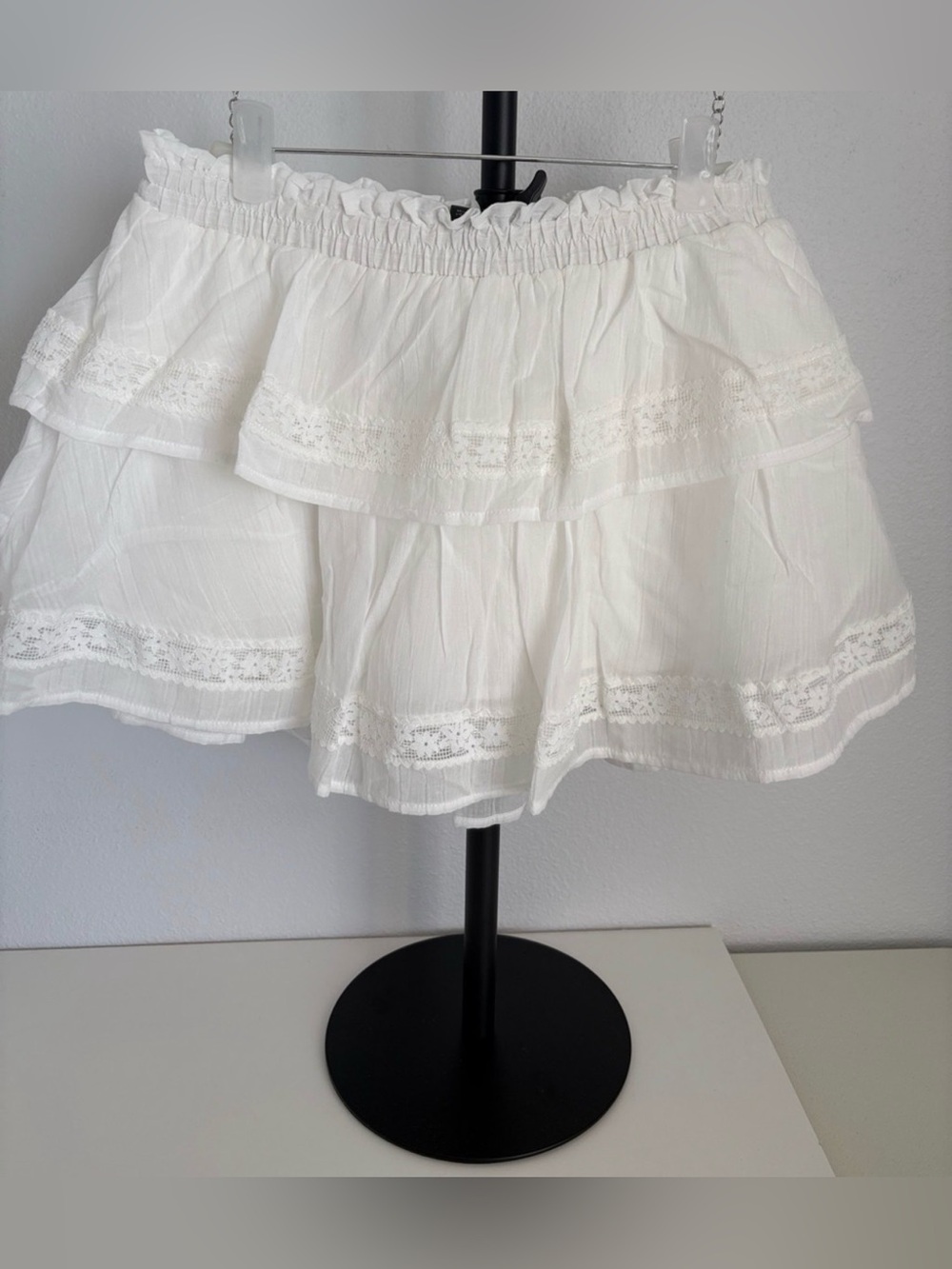 wild fable White Tiered Lace-Trim Skater Skirt Size S